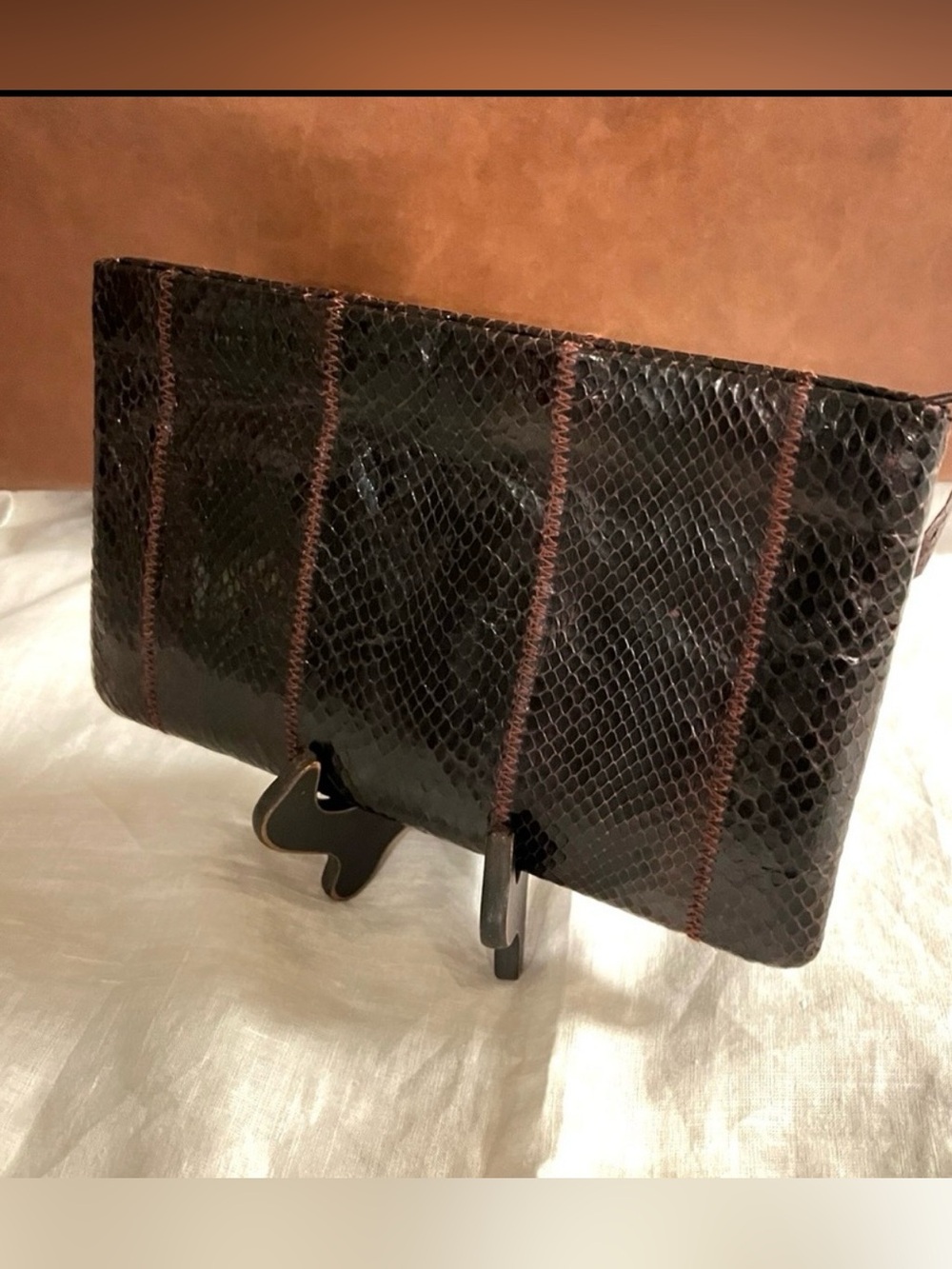 Vintage Clemente Large Brown Snakeskin Clutch Bag Python Leather 11” x 6.5”